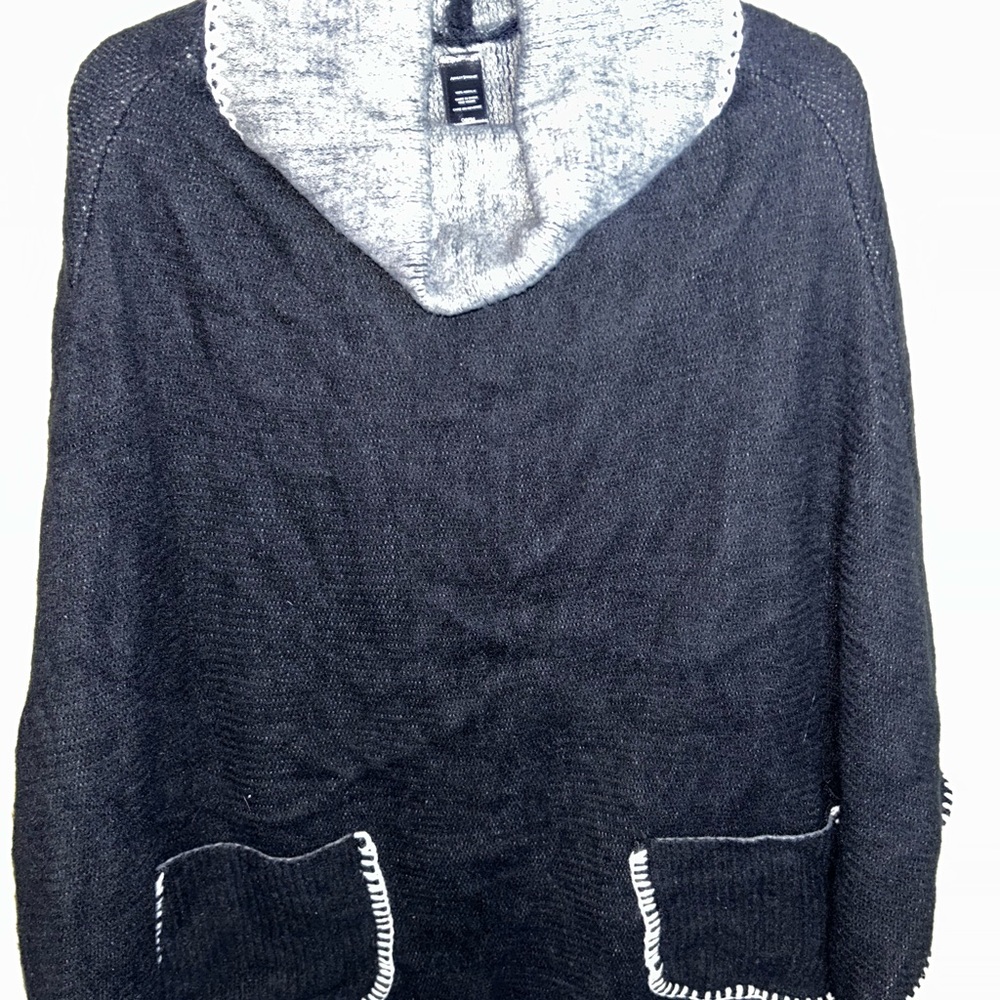 Ashley Stewart Black and Gray Cowl Neck Sweater
